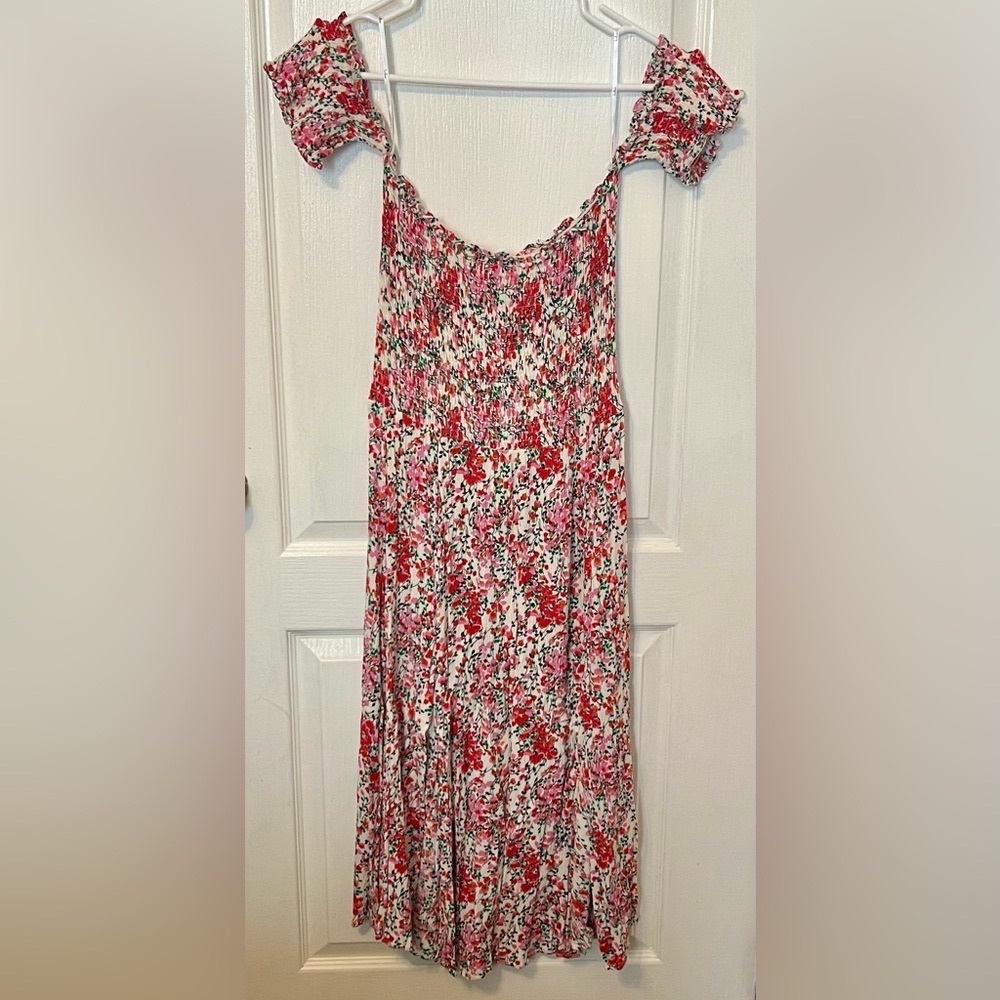 Lulus View From The Meadow Cream Floral Print Off-the-shoulder Dress Beige
